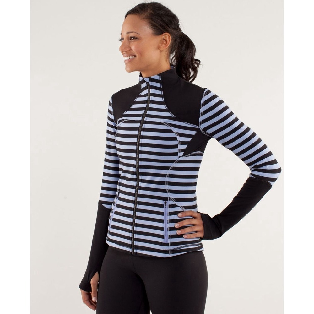 Lululemon Forme Jacket Sea Stripe Polar Haze Black Full Zip Running Jacket Sz 4